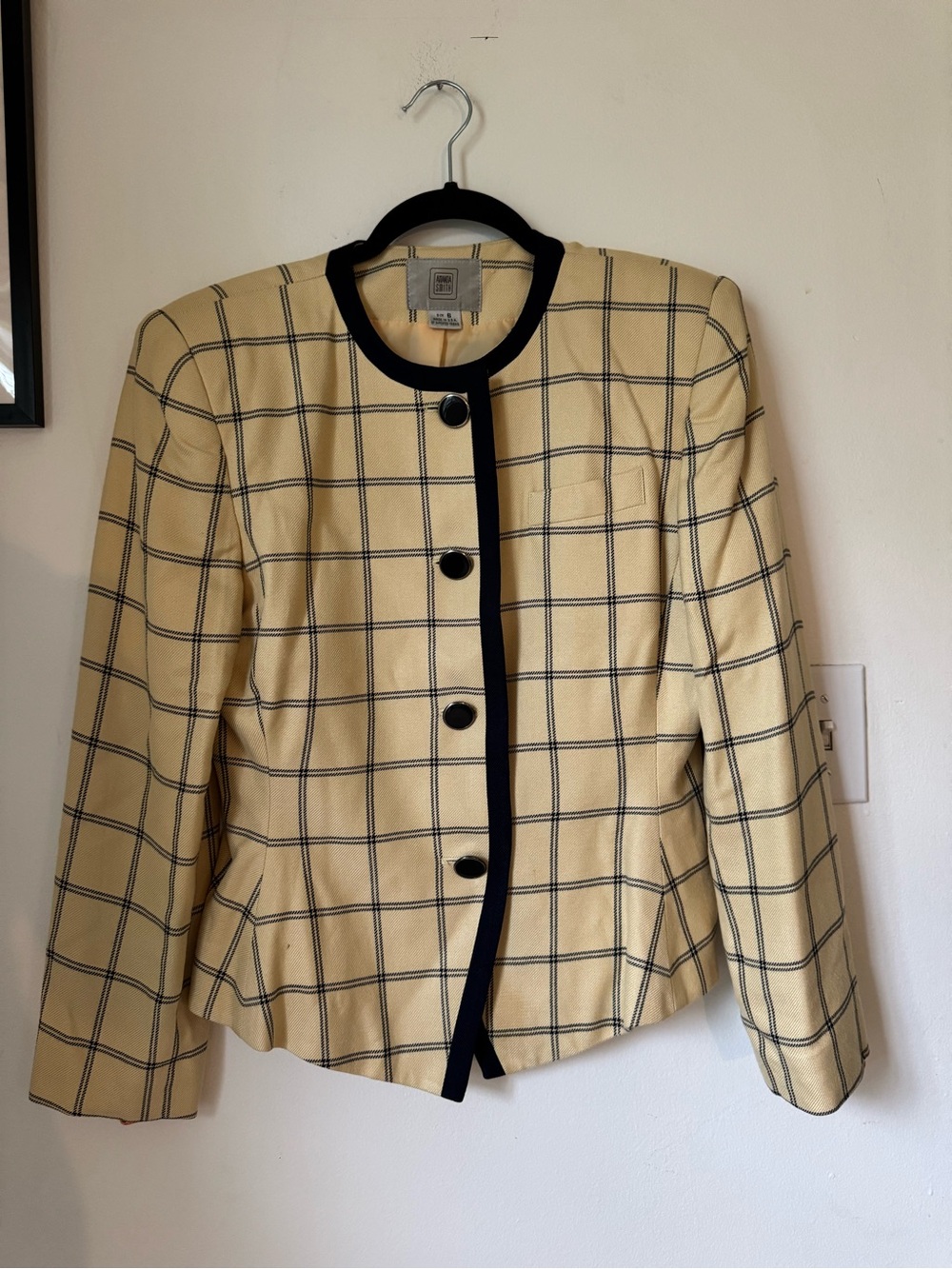 Amanda Smith Yellow Windowpane Jacket with Black Trim